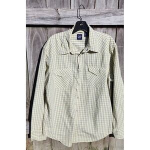 Gap Mens Yellow and blue.Plaid Long-Sleeve Shirt‎ Size L 100% Cotton